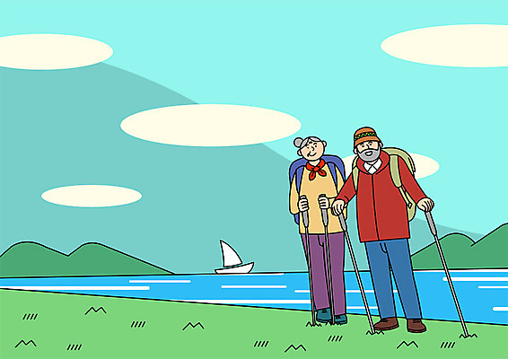 전신 PSD 여자 할아버지 노년 남자 할머니 일러스트 아웃도어 두명 실버라이프 강 트래킹 등산용품 선박 국내일러스트 라이프스타일 수상교통 레저 사람 성인 레포츠용품 파일형식