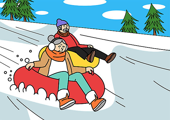 전신 PSD 여자 할아버지 노년 남자 할머니 겨울 일러스트 두명 실버라이프 즐거움 썰매 눈썰매장 국내일러스트 라이프스타일 계절 감정 사람 성인 파일형식