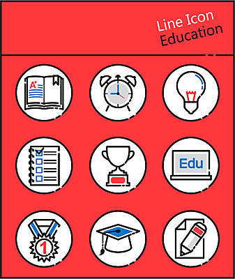 아이콘 교육 학사모 전구 사람없음 책 세트 연필 칠판 자명종 트로피 메달 라인아이콘 스프링노트 2D아이콘 AI파일 모자_잡화 시계 졸업 학용품 필기구 공책 알람 상_우승 상_상패 파일형식 벡터