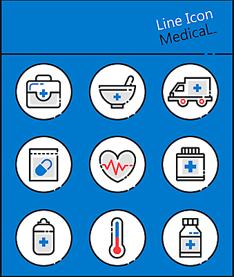아이콘 의학 사람없음 세트 심장 구급상자 약병 온도계 체온계 구급차 라인아이콘 헌혈 막자사발 약봉지 2D아이콘 AI파일 캠페인 자동차 약 의료용품 봉사 장기_의학 사발 병_담는 파일형식 벡터