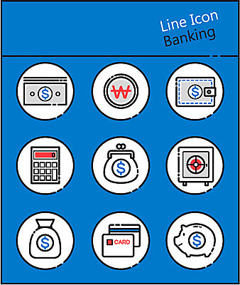 아이콘 지폐 사람없음 금융 세트 달러 동전 돼지저금통 계산기 지갑 돈자루 라인아이콘 금고 동전지갑 카드값 금융의날 2D아이콘 AI파일 돈 문구용품 경제 장비 저금통 가격 파일형식 벡터 법정기념일
