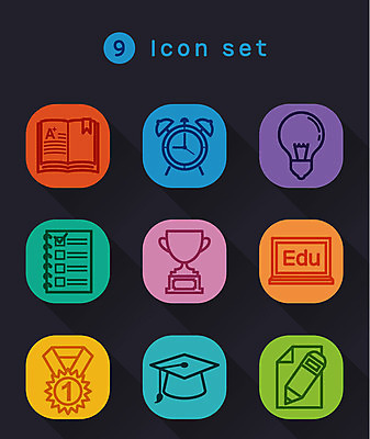 아이콘 교육 학사모 전구 사람없음 책 세트 연필 칠판 자명종 트로피 메달 라인아이콘 스프링노트 2D아이콘 AI파일 모자_잡화 시계 졸업 학용품 필기구 공책 알람 상_우승 상_상패 파일형식 벡터