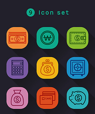 아이콘 지폐 사람없음 금융 세트 달러 동전 돼지저금통 계산기 지갑 돈자루 라인아이콘 금고 동전지갑 카드값 금융의날 2D아이콘 AI파일 돈 문구용품 경제 장비 저금통 가격 파일형식 벡터 법정기념일