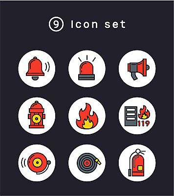 아이콘 불 사람없음 세트 확성기 종 라인아이콘 화재 소화기 119 경보기 사이렌 소방호스 화재경보기 2D아이콘 AI파일 자연요소 안전장비 소방 사건 호스 전화번호 경보 파일형식 벡터