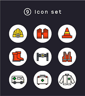 아이콘 장갑 장화 사람없음 세트 의사가운 구급상자 안전모 구급차 라인아이콘 안전표시판 2D아이콘 AI파일 잡화 신발 자동차 표시 의사 의료용품 가운 헬멧 안전장비 파일형식 벡터