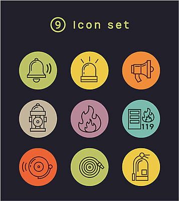 아이콘 불 사람없음 세트 확성기 종 라인아이콘 화재 소화기 119 경보기 사이렌 소방호스 화재경보기 2D아이콘 AI파일 자연요소 안전장비 소방 사건 호스 전화번호 경보 파일형식 벡터