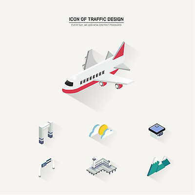 구름 아이콘 산 비행기 사람없음 세트 태양 공항 입체 아이소메트릭 2D아이콘 AI파일 자연요소 항공교통 교통시설 대중교통 파일형식 벡터