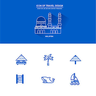 아이콘 요트 사람없음 세트 야자수 파라솔 라인아이콘 원두막 상어 랜드마크 코타키나발루 2D아이콘 AI파일 나무 배_교통 어류 말레이시아 파일형식 벡터