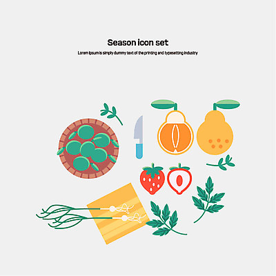 아이콘 딸기 도마 사람없음 세트 플랫아이콘 한라봉 과도 달래 매실 2D아이콘 AI파일 채소 과일 주방용품 파일형식 벡터