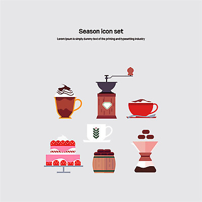 아이콘 커피 사람없음 컵 세트 케이크 플랫아이콘 카페라떼 핸드드립 핸드밀 2D아이콘 AI파일 식기 음료 디저트 라떼 커피용품 파일형식 벡터