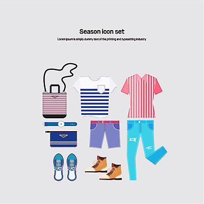 아이콘 패션 신발 가방 반바지 사람없음 세트 반팔티셔츠 청바지 남성복 손목시계 플랫아이콘 2D아이콘 AI파일 잡화 옷 시계 티셔츠 장신구 바지 파일형식 벡터