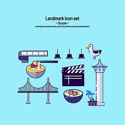 아이콘 조명 한국 등대 사람없음 세트 클래퍼보드 필름 플랫아이콘 부산 기러기 광안대교 국밥 랜드마크 밀면 영화제 2D아이콘 AI파일 아시아 한식 조류 다리_건축물 국수 파일형식 벡터