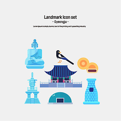 아이콘 한국 사람없음 세트 경주 플랫아이콘 까치 불국사 첨성대 경주빵 랜드마크 석굴암 대릉원 2D아이콘 AI파일 아시아 빵 조류 경주_경상북도 경상북도 국보 특산물 파일형식 벡터