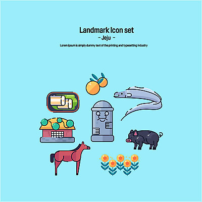 아이콘 한국 초가집 사람없음 세트 제주도 말_동물 돌하르방 유채 플랫아이콘 갈치 감귤밭 2D아이콘 AI파일 꽃 아시아 밭 포유류 한옥 어류 파일형식 벡터