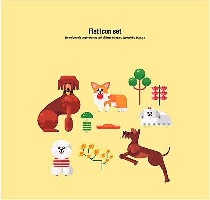 아이콘 반려견 여러마리 사람없음 세트 강아지 플랫아이콘 푸들 원반 웰시코기 비숑프리제 2D아이콘 AI파일 스포츠용품 다수 반려동물 개 파일형식 벡터