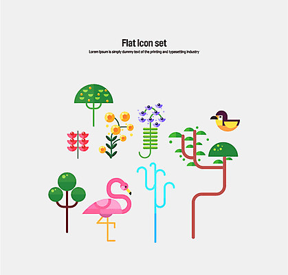 나무 아이콘 꽃 조류 사람없음 세트 플라밍고 플랫아이콘 분수 트로피컬아트 2D아이콘 AI파일 식물 동물 그림 파일형식 벡터