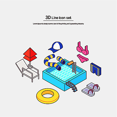 아이콘 수영복 슬리퍼 수영장 사람없음 세트 비키니 파라솔 미끄럼틀 쪼리 라인아이콘 입체 비치베드 튜브 아이소메트릭 2D아이콘 AI파일 옷 신발 놀이기구 샌들 파일형식 벡터