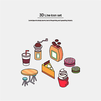 아이콘 커피 사람없음 세트 카페 원두 조각케이크 라인아이콘 입체 테이크아웃 마카롱 아이소메트릭 핸드밀 2D아이콘 AI파일 음료 디저트 케이크 상점 커피용품 파일형식 벡터