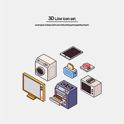아이콘 사람없음 세트 태블릿 모니터 텔레비전 전자레인지 오븐 라인아이콘 입체 세탁기 아이소메트릭 토스트기 2D아이콘 AI파일 전자제품 스마트기기 컴퓨터 가전제품 레인지 파일형식 벡터