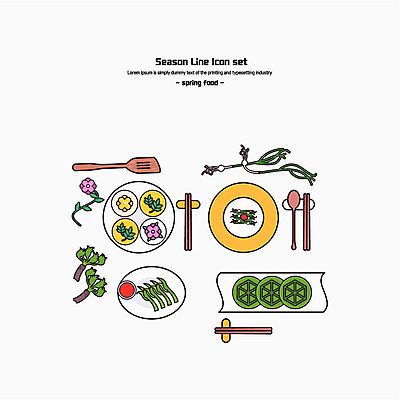 아이콘 젓가락 사람없음 세트 숟가락 라인아이콘 비빔밥 달래 쑥떡 화전 제철음식 2D아이콘 AI파일 한식 음식 채소 떡 수저 전 제철 파일형식 벡터