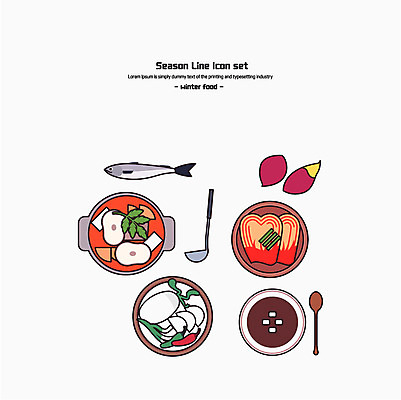 아이콘 김치 사람없음 세트 라인아이콘 국자 고구마 동치미 동태찌개 팥죽 2D아이콘 AI파일 한식 주방용품 뿌리채소 찌개 죽 파일형식 벡터