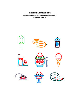 아이콘 음료 아이스크림 여름음식 수박 사람없음 세트 라인아이콘 참외 빙수 팥빙수 모찌 제철음식 제철과일 2D아이콘 AI파일 음식 과일 디저트 제철 파일형식 벡터 여름_계절