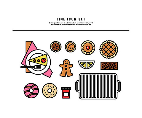 아이콘 사람없음 세트 쿠키 도넛 조각케이크 레몬 라인아이콘 파이 제빵 진저맨 볼드라인 2D아이콘 AI파일 빵 과일 디저트 제과제빵 케이크 진저쿠키 파일형식 벡터