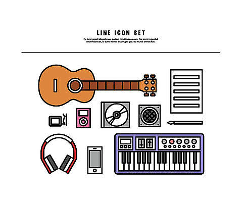 아이콘 사람없음 스마트폰 세트 헤드폰 스피커 CD 기타 MP3 라인아이콘 악보 이퀄라이저 볼드라인 2D아이콘 AI파일 음악 음향기기 현악기 전자제품 핸드폰 스마트기기 파일형식 벡터