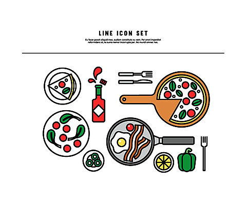 아이콘 피망 피자 사람없음 세트 샐러드 프라이팬 계란프라이 레몬 라인아이콘 베이컨 핫소스 볼드라인 2D아이콘 AI파일 음식 채소 과일 주방용품 패스트푸드 서양음식 돼지고기 소스_음식 계란요리 파일형식 벡터