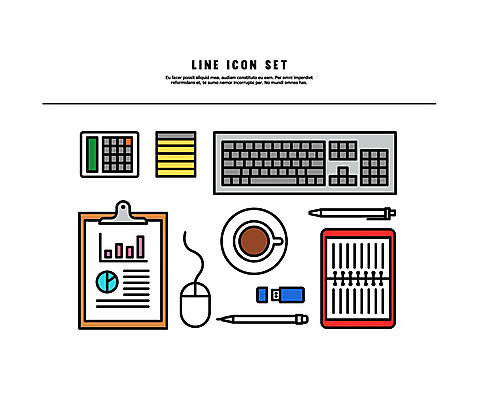 아이콘 커피 그래프 사람없음 세트 다이어리 계산기 키보드 메모지 마우스 USB 라인아이콘 문서 서류판 볼드라인 2D아이콘 AI파일 음료 문구용품 컴퓨터용품 사무용품 장비 파일형식 벡터