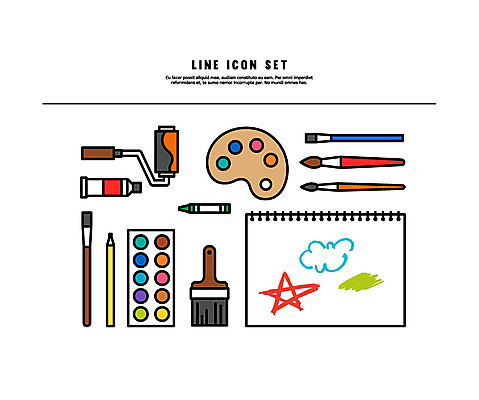 아이콘 색연필 미술 사람없음 세트 물감 붓 팔레트 라인아이콘 스케치북 크레파스 롤러 볼드라인 2D아이콘 AI파일 문화예술 학용품 미술도구 파일형식 벡터