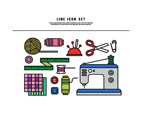 아이콘 단추 줄자 사람없음 세트 바늘 털실 실 가죽 재봉틀 라인아이콘 옷핀 볼드라인 2D아이콘 AI파일 자 도구 파일형식 벡터