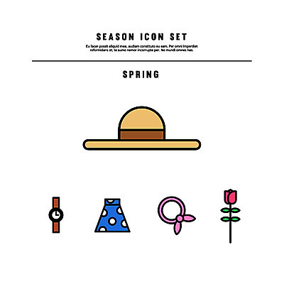 아이콘 사람없음 세트 치마 장미 스카프 손목시계 라인아이콘 밀짚모자 볼드라인 2D아이콘 AI파일 모자_잡화 꽃 시계 장신구 하의 목도리 파일형식 벡터