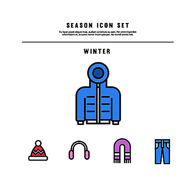 아이콘 겨울 바지 털모자 사람없음 세트 목도리 라인아이콘 귀마개 패딩 볼드라인 2D아이콘 AI파일 모자_잡화 잡화 계절 하의 점퍼 파일형식 벡터