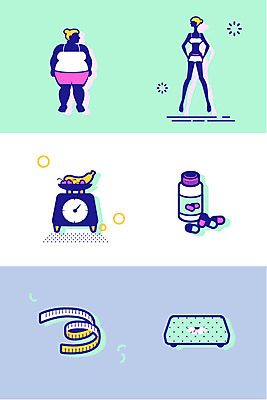 아이콘 여자 다이어트 줄자 저울 두명 세트 라인아이콘 체중계 비타민 2D아이콘 AI파일 자 건강 사람 영양소 파일형식 벡터