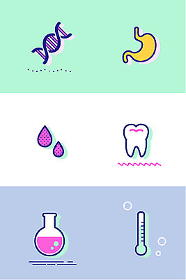 아이콘 의학 사람없음 세트 혈액 치아 온도계 체온계 DNA 라인아이콘 비커 위장 2D아이콘 AI파일 실험기구 소화기관 장기_의학 생명공학 파일형식 벡터