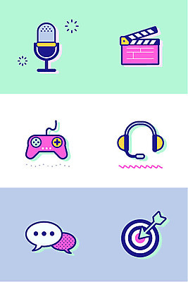 아이콘 대화 사람없음 세트 헤드셋 과녁판 클래퍼보드 게임기 라인아이콘 마이크 멀티미디어 2D아이콘 AI파일 음향기기 말하기 헤드폰 파일형식 벡터