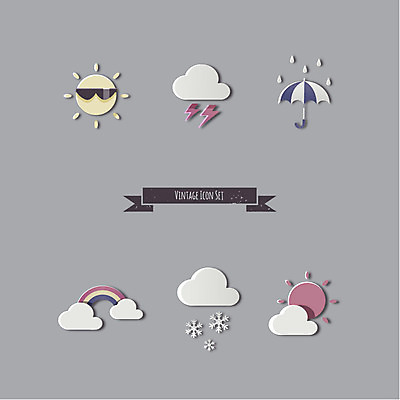 구름 아이콘 무지개 우산 날씨 사람없음 세트 태양 눈 비 번개 플랫아이콘 2D아이콘 AI파일 자연요소 파일형식 벡터