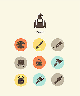 아이콘 사람없음 세트 픽토그램 페인트 물감 미술도구 붓 팔레트 픽토그램아이콘 이젤 그림 롤러 화가 2D아이콘 AI파일 직업 오브젝트 파일형식 벡터
