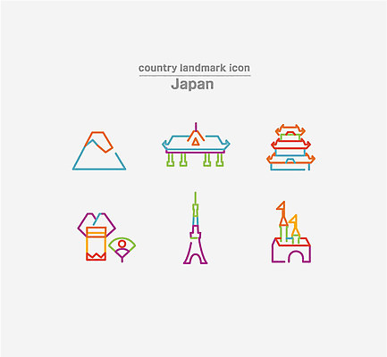 아이콘 사람없음 세트 일본 놀이공원 기모노 라인아이콘 도쿄타워 메이지신궁 2D아이콘 AI파일 아시아 테마파크 일본전통의상 파일형식 벡터