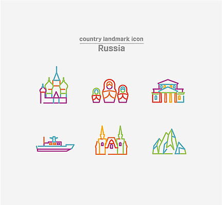 아이콘 산 사람없음 세트 라인아이콘 러시아 마트료시카 성바실리성당 쇄빙선 예카테리나궁전 2D아이콘 AI파일 유럽 인형 성당 궁전 파일형식 벡터