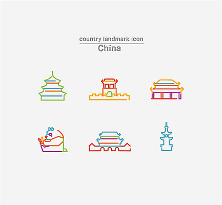 아이콘 사람없음 세트 중국 판다 라인아이콘 자금성 만리장성 천단 천안문 2D아이콘 AI파일 아시아 곰 궁전 세계문화유산 성 베이징 파일형식 벡터