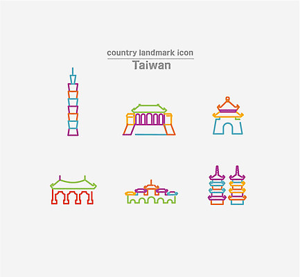 아이콘 사람없음 세트 대만 라인아이콘 박물관 중정기념관 용호탑 타이베이101 2D아이콘 AI파일 아시아 탑 기념관 파일형식 벡터