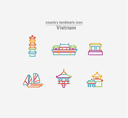 아이콘 사람없음 세트 라인아이콘 베트남 국립박물관 하롱베이 후에성 못꼿사원 2D아이콘 AI파일 동남아시아 사찰 박물관 파일형식 벡터