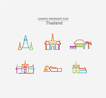 아이콘 태국 사람없음 세트 라인아이콘 왓포 왓아룬 푸켓 2D아이콘 AI파일 아시아 사찰 방콕 파일형식 벡터