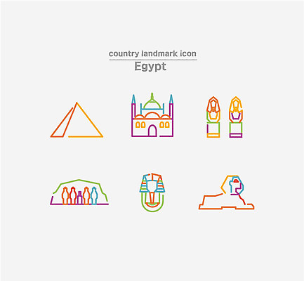 아이콘 이집트 사람없음 세트 라인아이콘 피라미드 스핑크스 술탄하산모스크 아부심벨 투탕카멘 멤논의거상 2D아이콘 AI파일 건축물 아프리카 랜드마크 파일형식 벡터