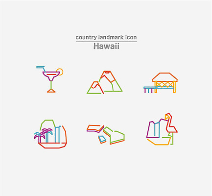 아이콘 섬 사람없음 세트 칵테일 라인아이콘 화산 하와이 와이키키 카우아이섬 2D아이콘 AI파일 산 주류 해변 미국 파일형식 벡터