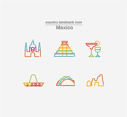 아이콘 멕시코 사람없음 세트 라인아이콘 타코 테킬라 치첸이트사 2D아이콘 AI파일 북아메리카 유적지 주류 파일형식 벡터