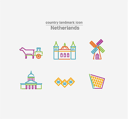 아이콘 사람없음 세트 풍차 라인아이콘 네덜란드 암스테르담중앙역 플란다스의개 큐브하우스 2D아이콘 AI파일 유럽 동화 파일형식 벡터