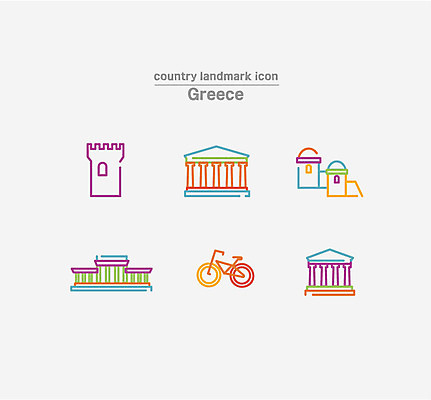 아이콘 사람없음 세트 자전거 라인아이콘 그리스 박물관 아크로폴리스 파르테논사원 테살로니키화이트타워 2D아이콘 AI파일 유럽 탑 바이크 사찰 파일형식 벡터